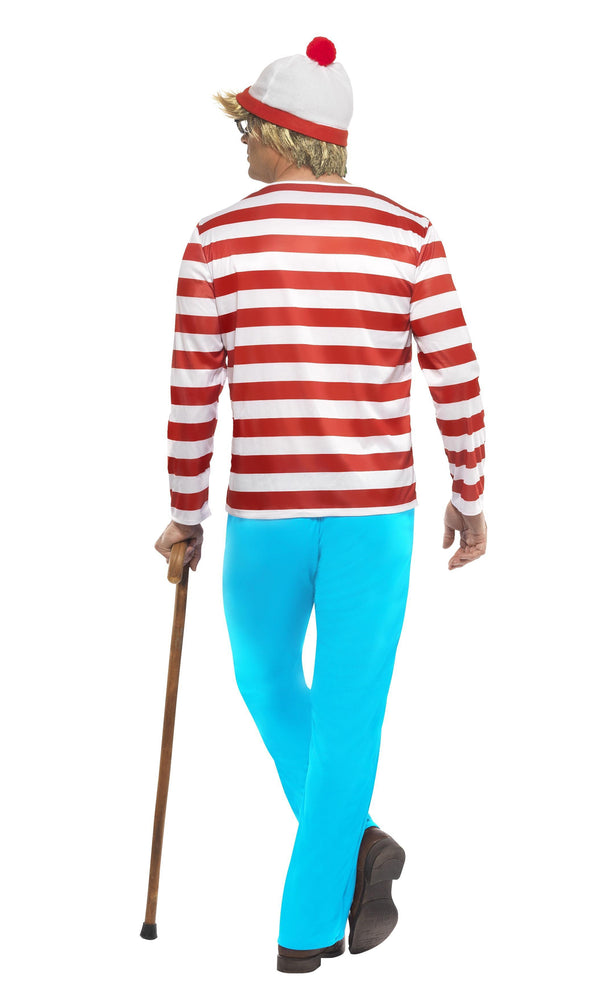 Back of Where's Wally costume top, pants, hat and glasses