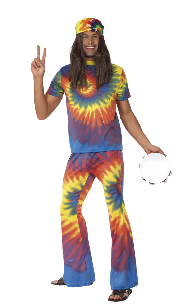 Tie dyed 60s top and pants with matching hat