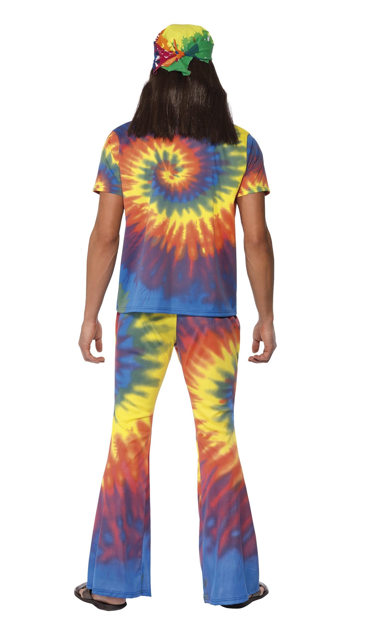 Back of tie dyed 60s top and pants with matching hat