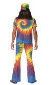 Back of tie dyed 60s top and pants with matching hat