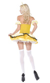 Back of short yellow and white Goldilocks corset style dress with headband and sleeves