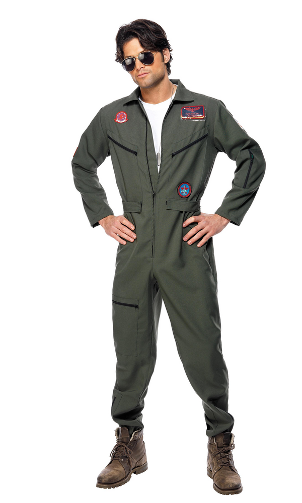 Green Top Gun pilot overalls with glasses, dog tags and name tags