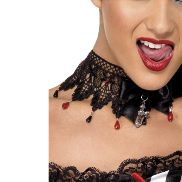 Buy Gothic Ribbon Lace and Beaded Necklace