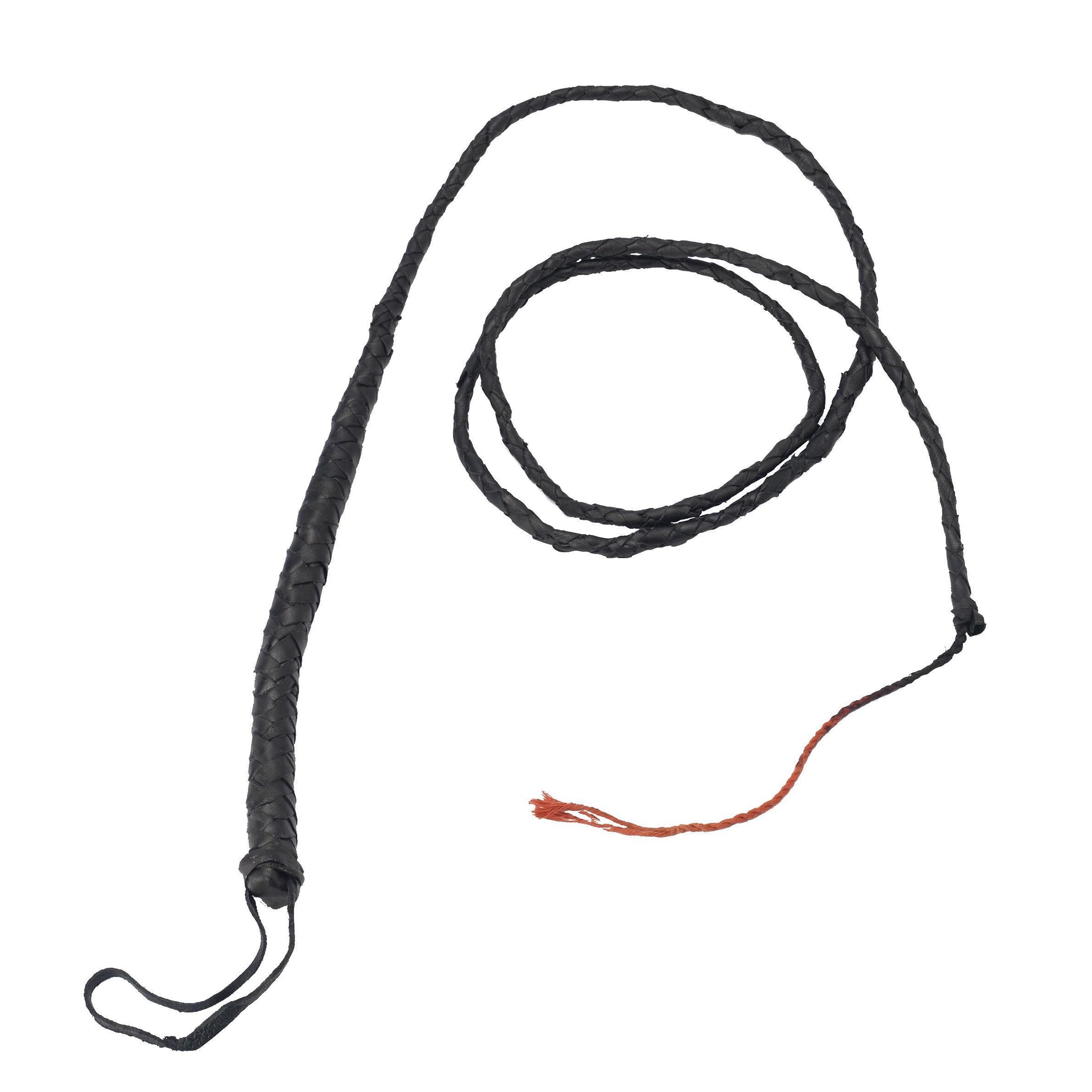 Long black bull whip with red tip