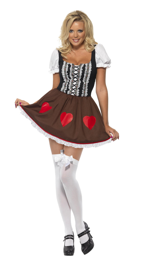 Short brown Oktoberfest dress with heart logos
