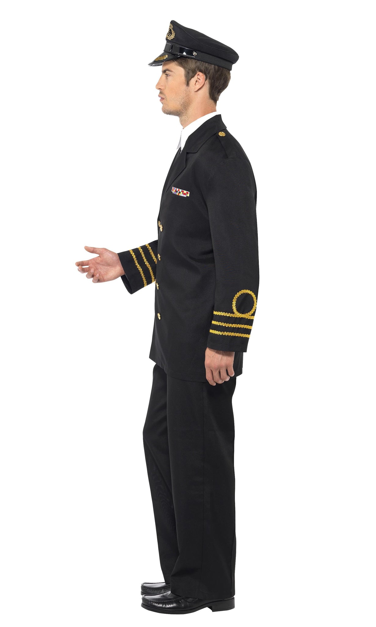 Side of black Navy Officer costume with matching hat