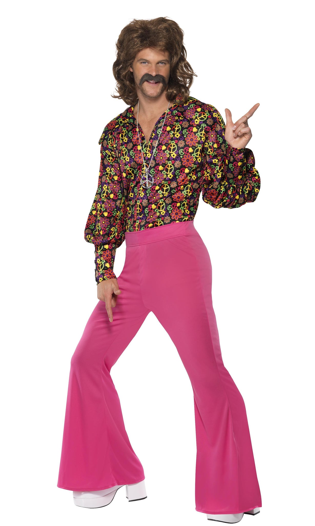 60s hippie shirt and pink flared pants