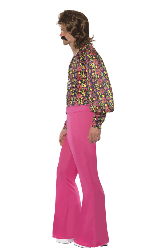 Side of 60s hippie shirt and pink flared pants