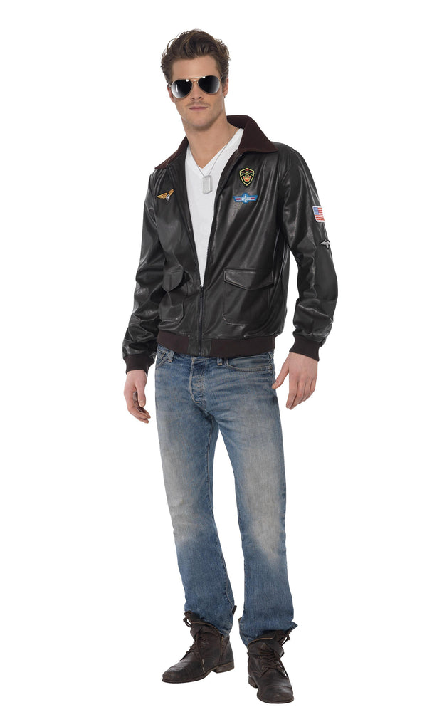Dark brown Top Gun bomber jacket worn by a male