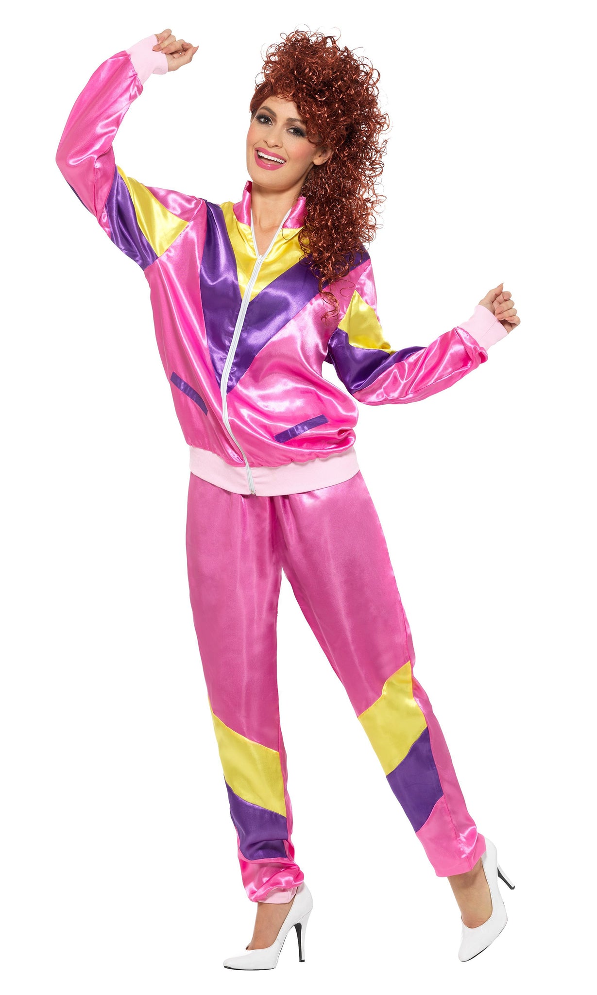 Alternate view of pink, purple and yellow 80s shell suit