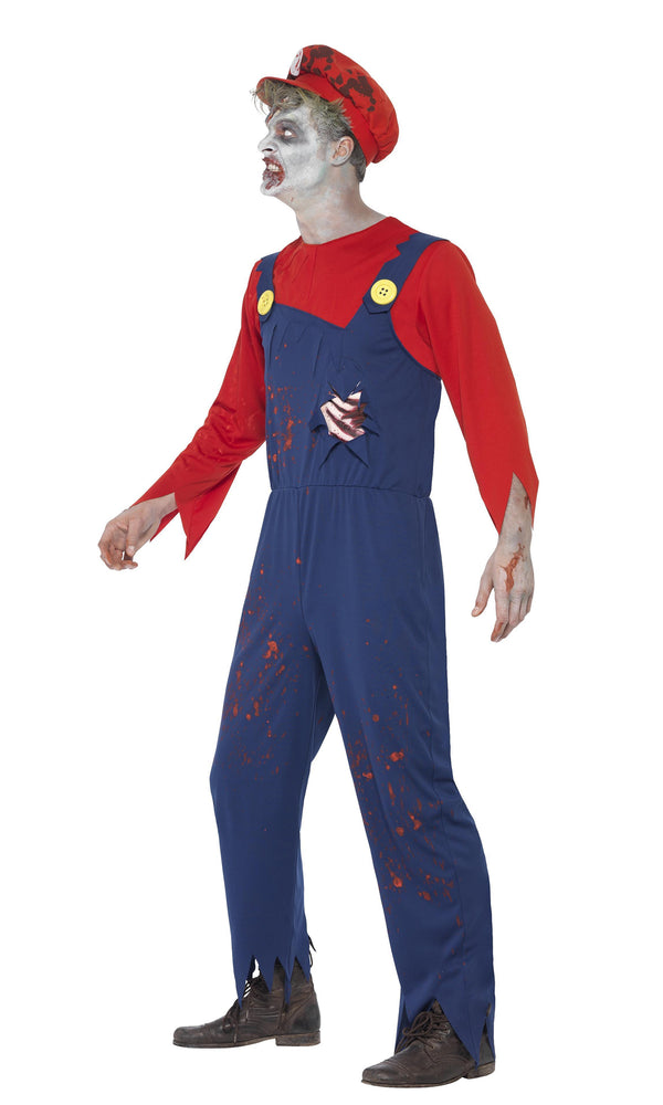 Side of Mario style zombie plumber blue overalls and red top with hat