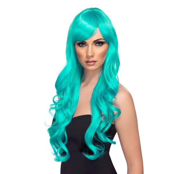 Long wavy aqua coloured wig