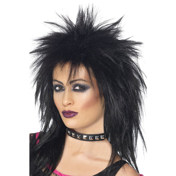 Spiky black rocker wig