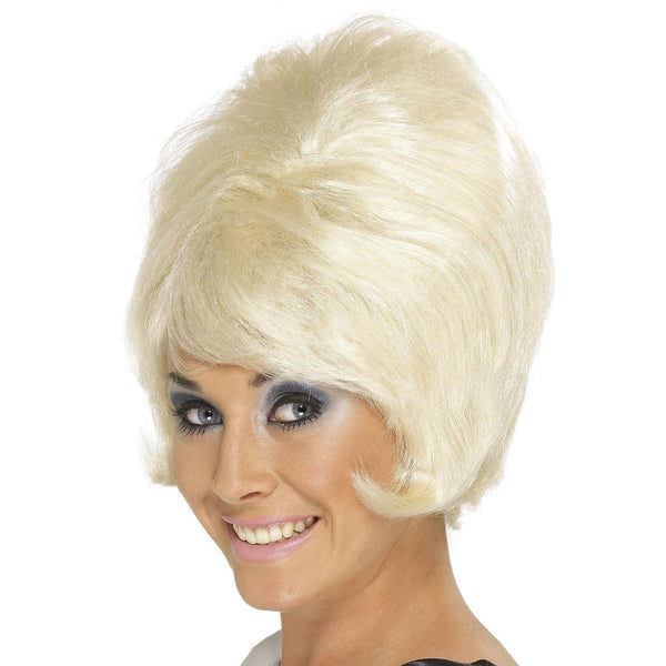 Short blonde 60s beehive wig
