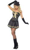 Boned corset black and gold top gangster costume with short skirt