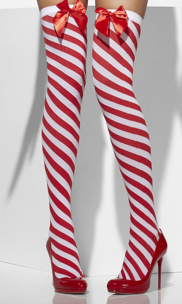 Spiral Striped Stockings Red and White