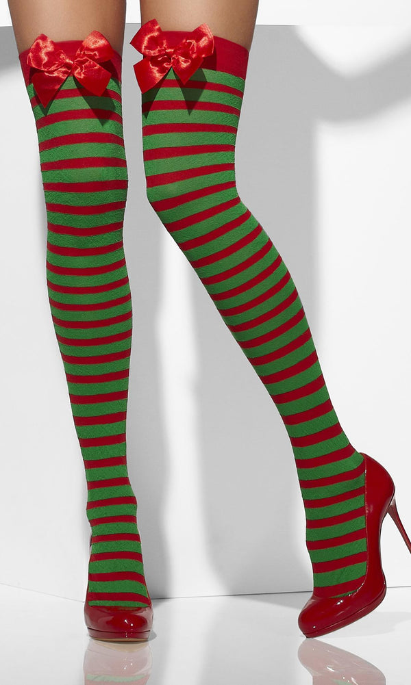 Striped Stockings Red and Green with Bow