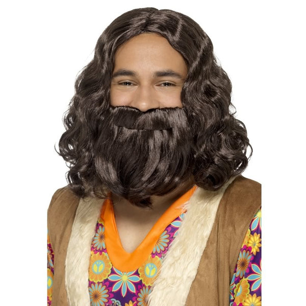 Long brown wavy Hagrid wig and beard