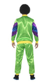 Back of men's green, purple and blue 80s shell suit pants and top