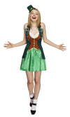 Short green Saint Patricks costume with skirt, jacket and vest, with mini top hat