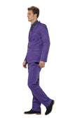 Side of purple suit with pants, jacket and tie