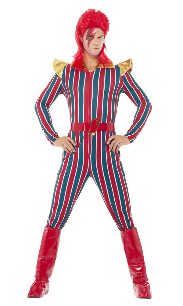 Blue and red David Bowie space superstar costume with boot covers