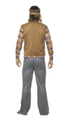 Back of 60s Hippy costume with flower top, waistcoat, pants, sash and headband
