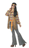 60s Cher flower pattern top and tassels with headband and striped flares