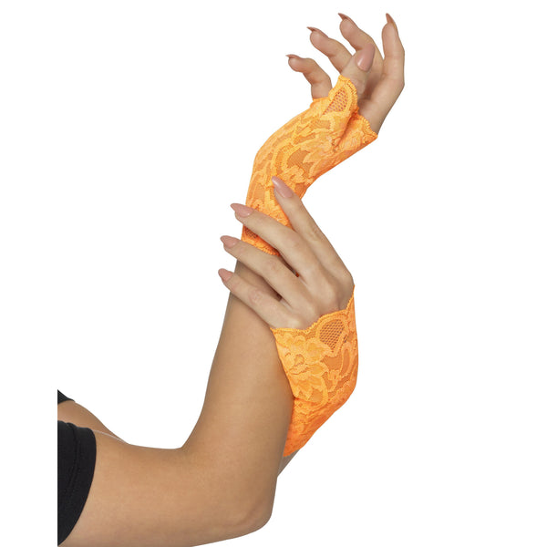 80s orange fingerless lace gloves