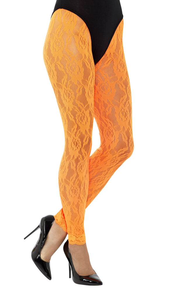 Footless Lace Leggings Neon Orange
