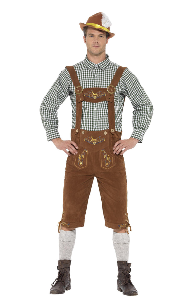 Oktoberfest lederhosen shorts with chequered shirt