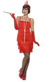 Short red tassel flapper dress with headpiece and gloves