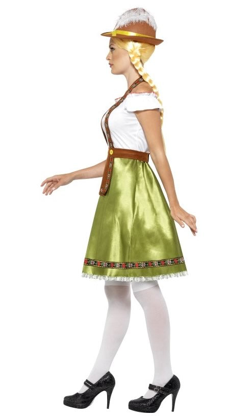 Side of green and white lace trim Oktoberfest dress with apron