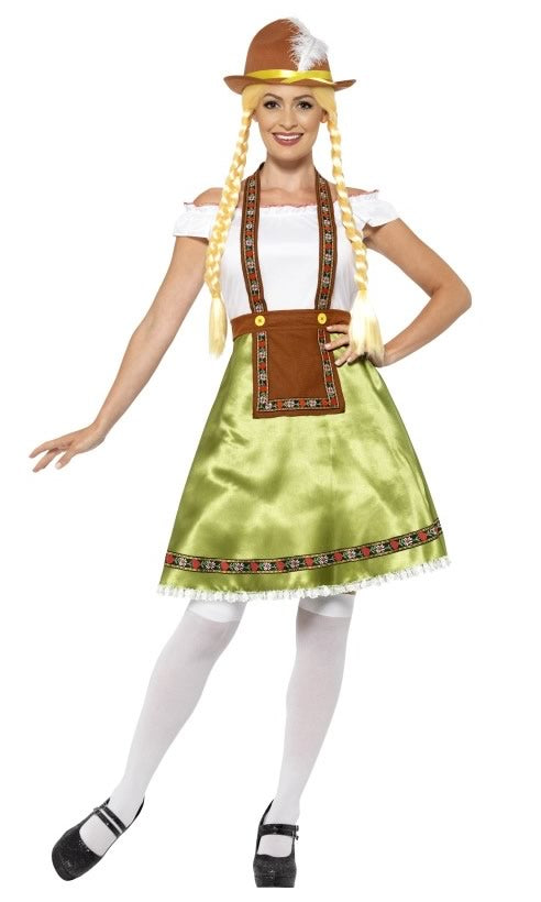 Green and white lace trim Oktoberfest dress with apron