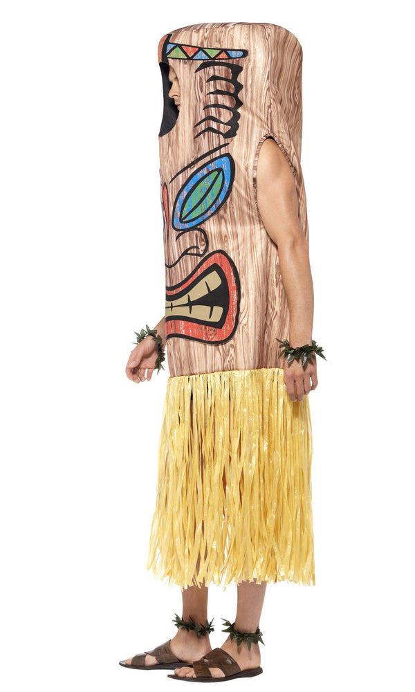 Side of Totem Tiki costume tunic with skirt, wrist and ankle cuffs