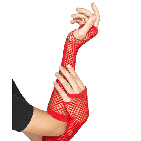 Long Red Fishnet Gloves