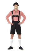 Men's Beerfest red shirt with black shorts and braces