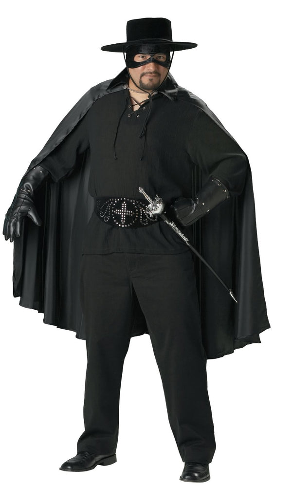 Plus size black Bandito costume with hat, mask, cape and sword