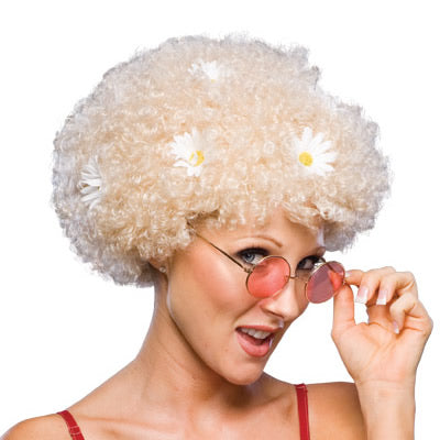 White afro or clown wig with flowers