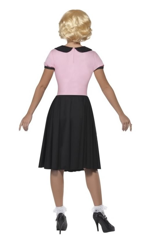 Back of pink 1950s top with black skirt with poodle print