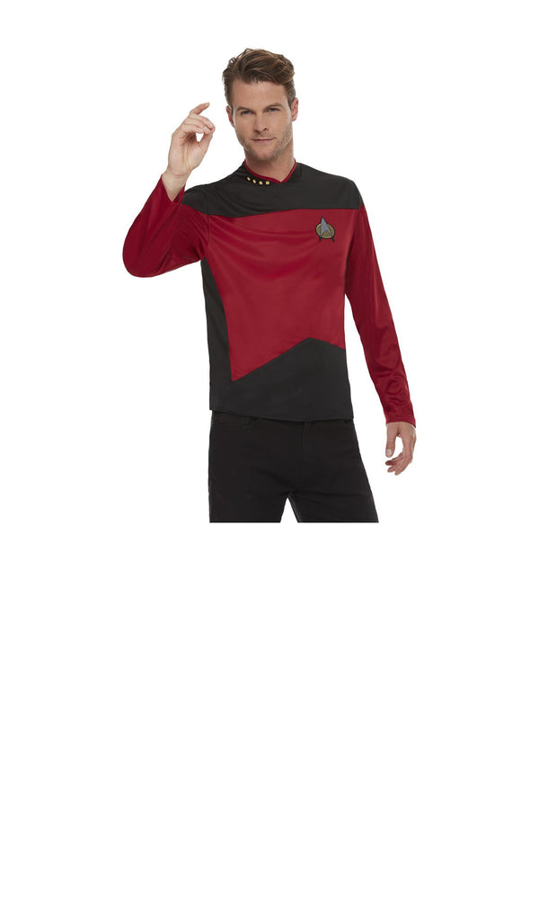 Red and black Star Trek Next Generation command shirt