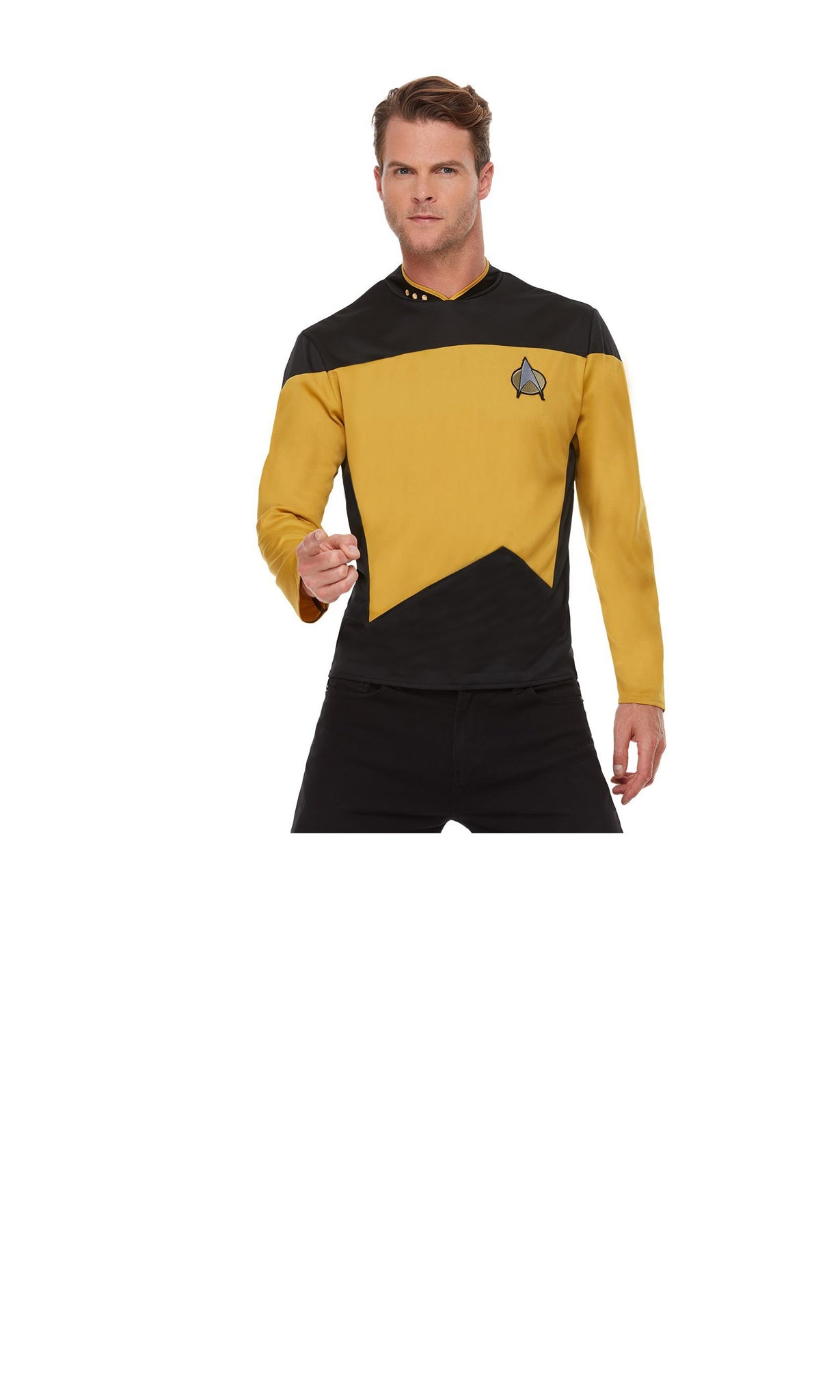 Mustard and black Star Trek Next Generation operations shirt
