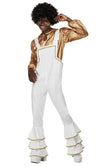White Abba style glam costume with gold trim and gold top