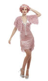 20s short pink flapper dress with pink stole