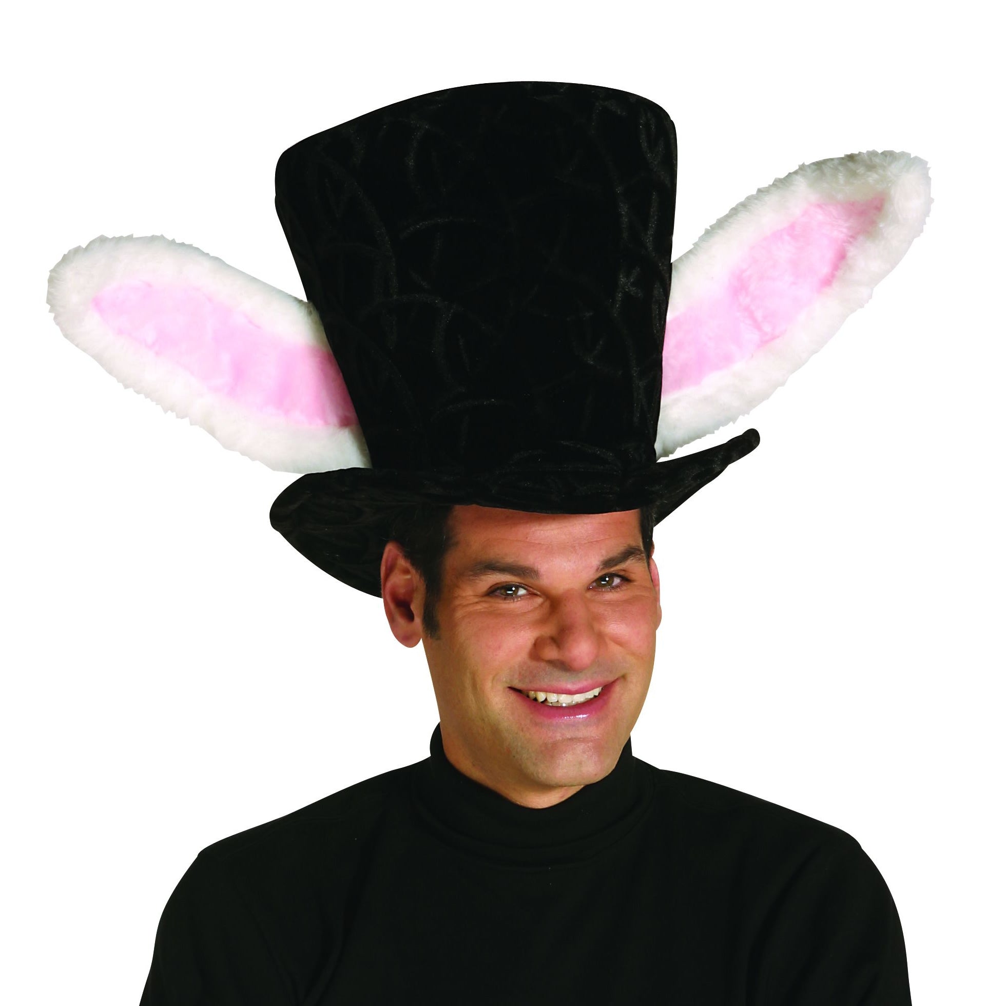 Large black hat with pink and white bunny ears