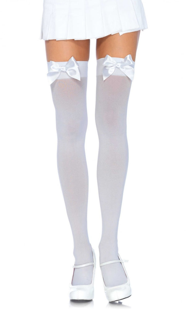 White satin stockings with white bows