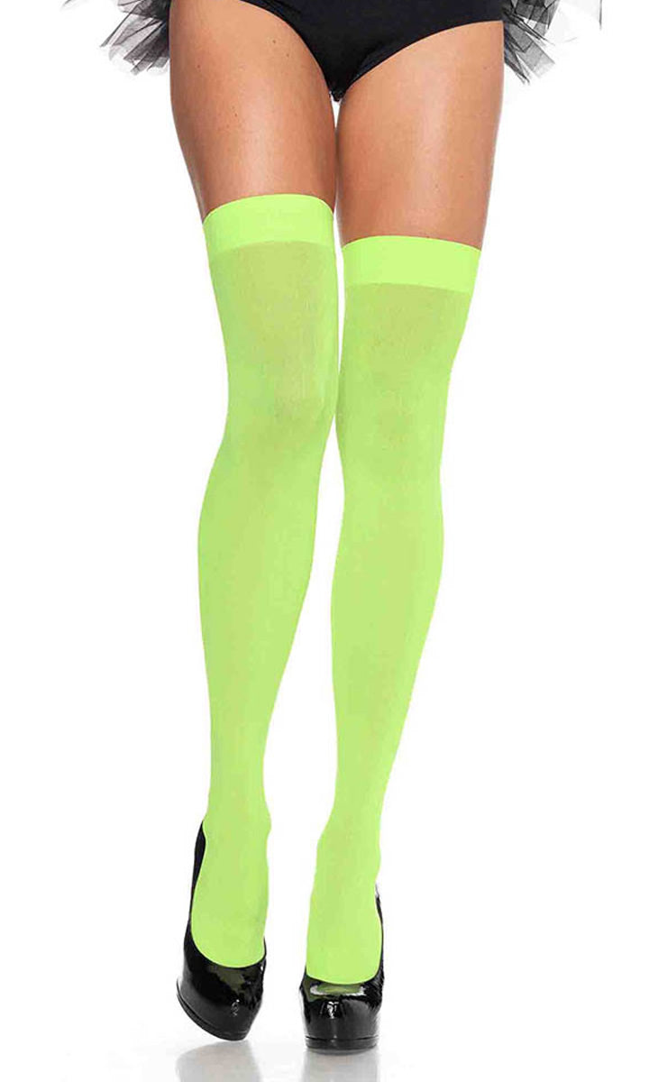 Thigh high neon green stockings