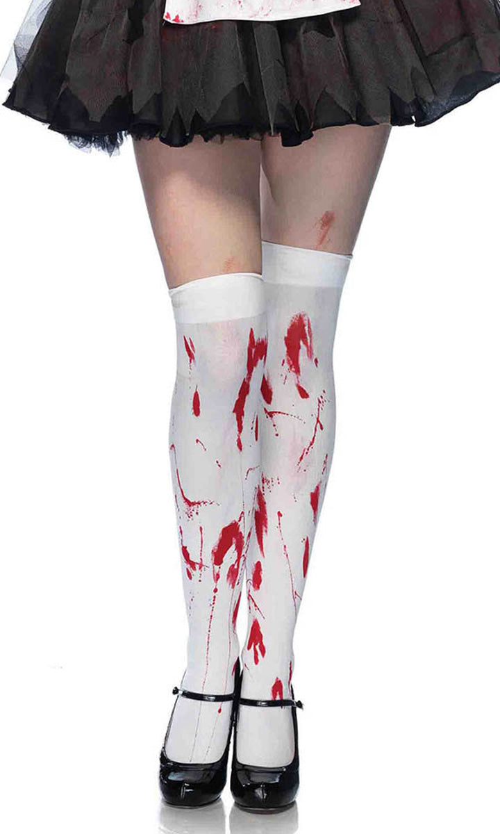 White thigh high stockings with blood splatters