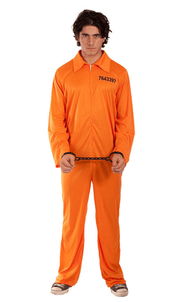 Orange prisoner jumpsuit with number on chest