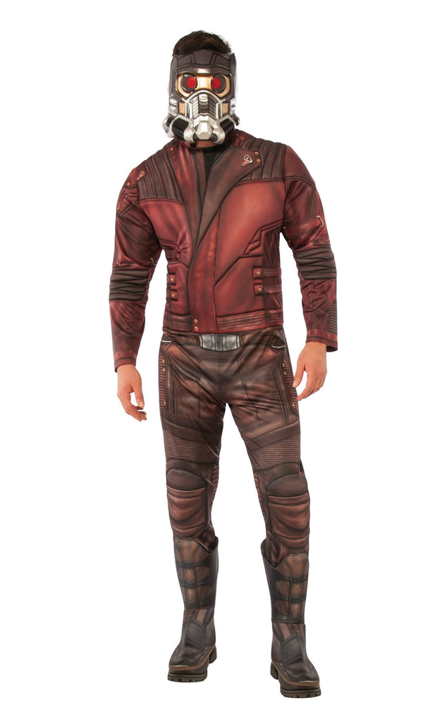 Red Star Lord Avengers jumpsuit costume with face mask and attached boot covers